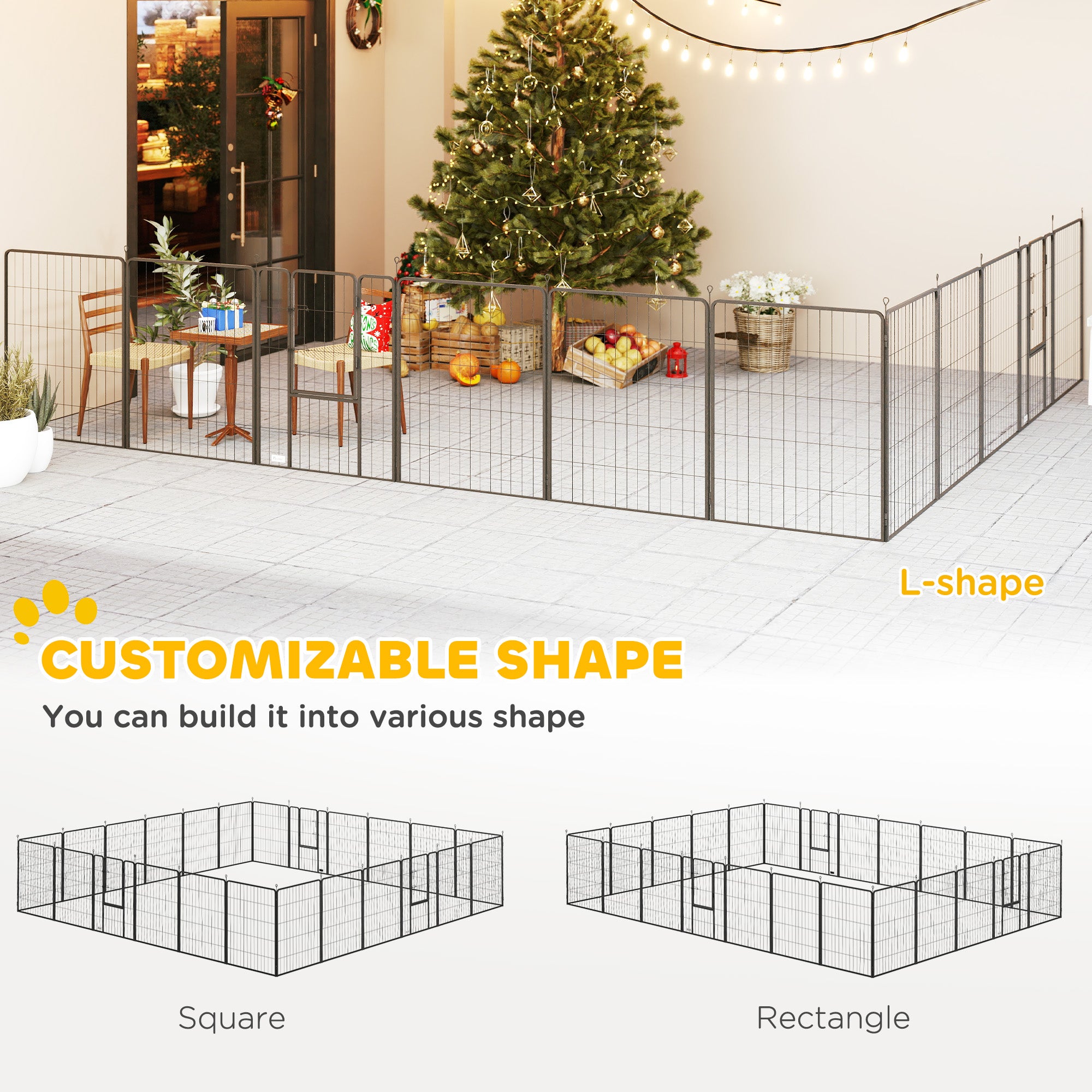 Dog Playpen, Wide 31.5" W Heavy-Duty Metal Puppy Play Pen, Pet Exercise Fences for Outside and Indoor, DIY Design with Door for Multiple Dogs, 24 Panels, 39" H