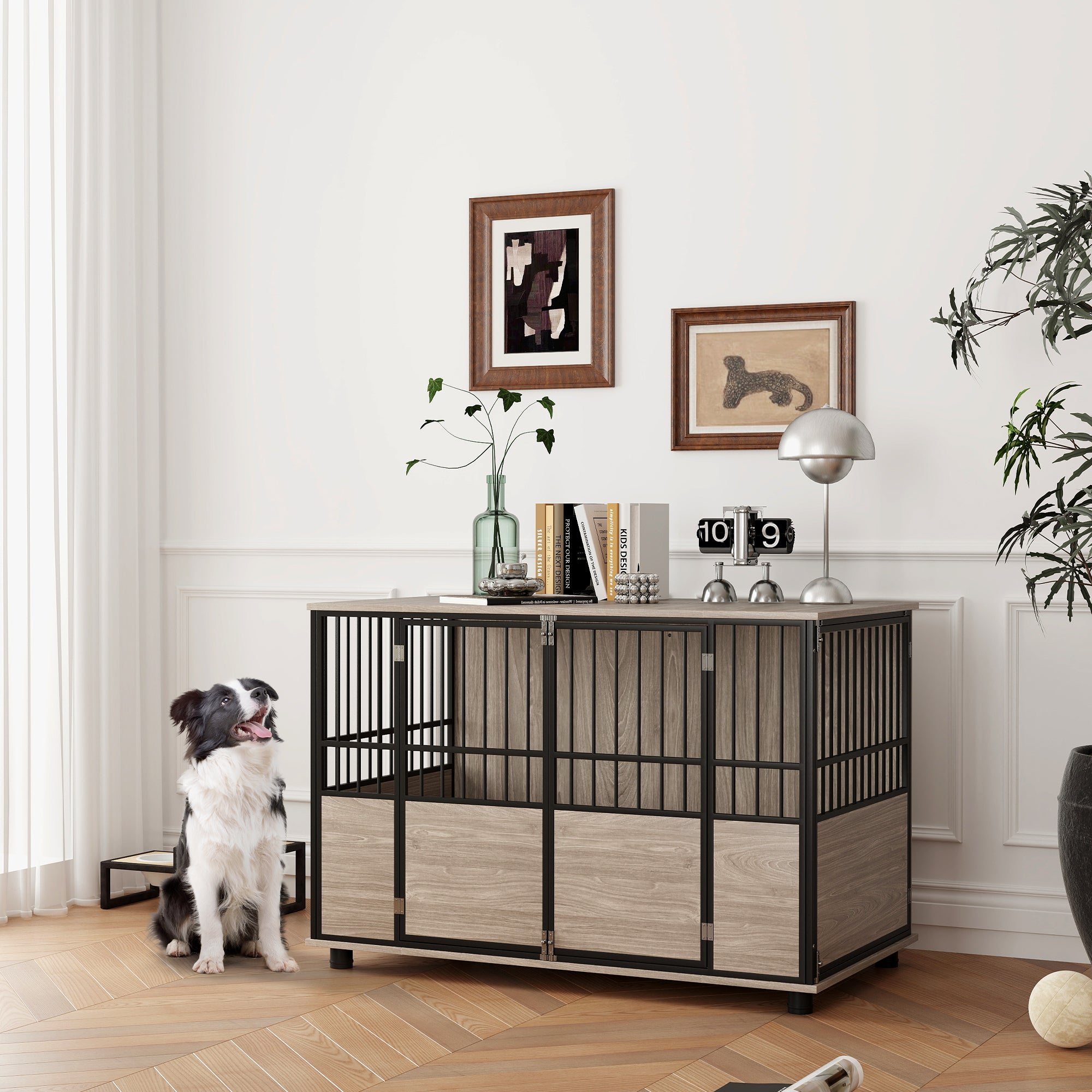 PawHut 3-Door Large Dog Kennel Furniture with Adjustable Feet