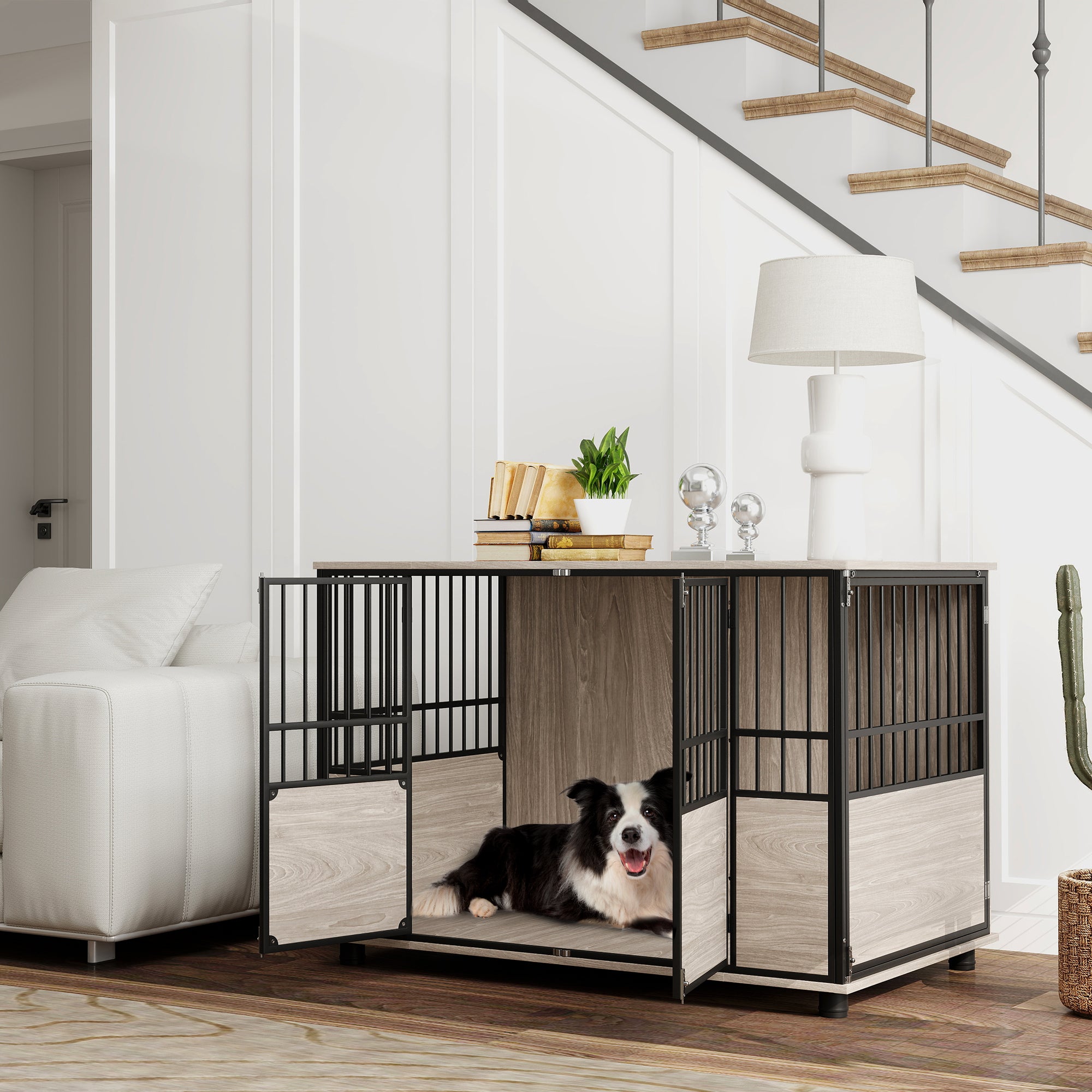 PawHut 3-Door Large Dog Kennel Furniture with Adjustable Feet