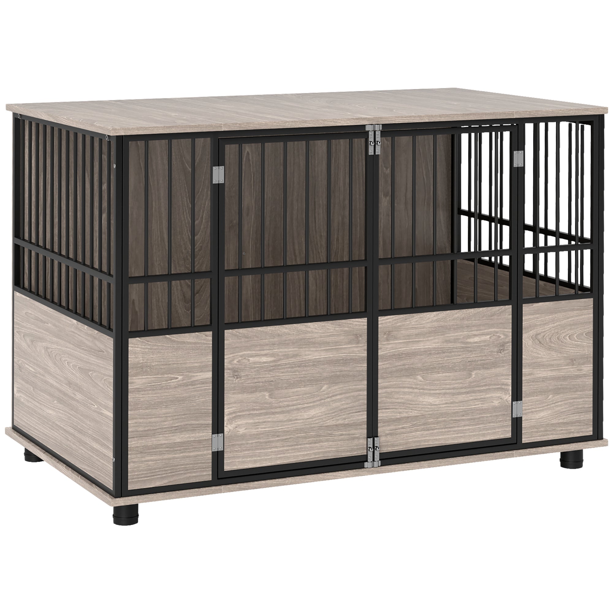 PawHut Dog Crate Furniture, Decorative Dog Kennel Indoor End Table with Double Doors, Multi-Purpose Pet Crate for Small to Large Dogs up to 88 lbs. , 46" , Walnut Wood Finish