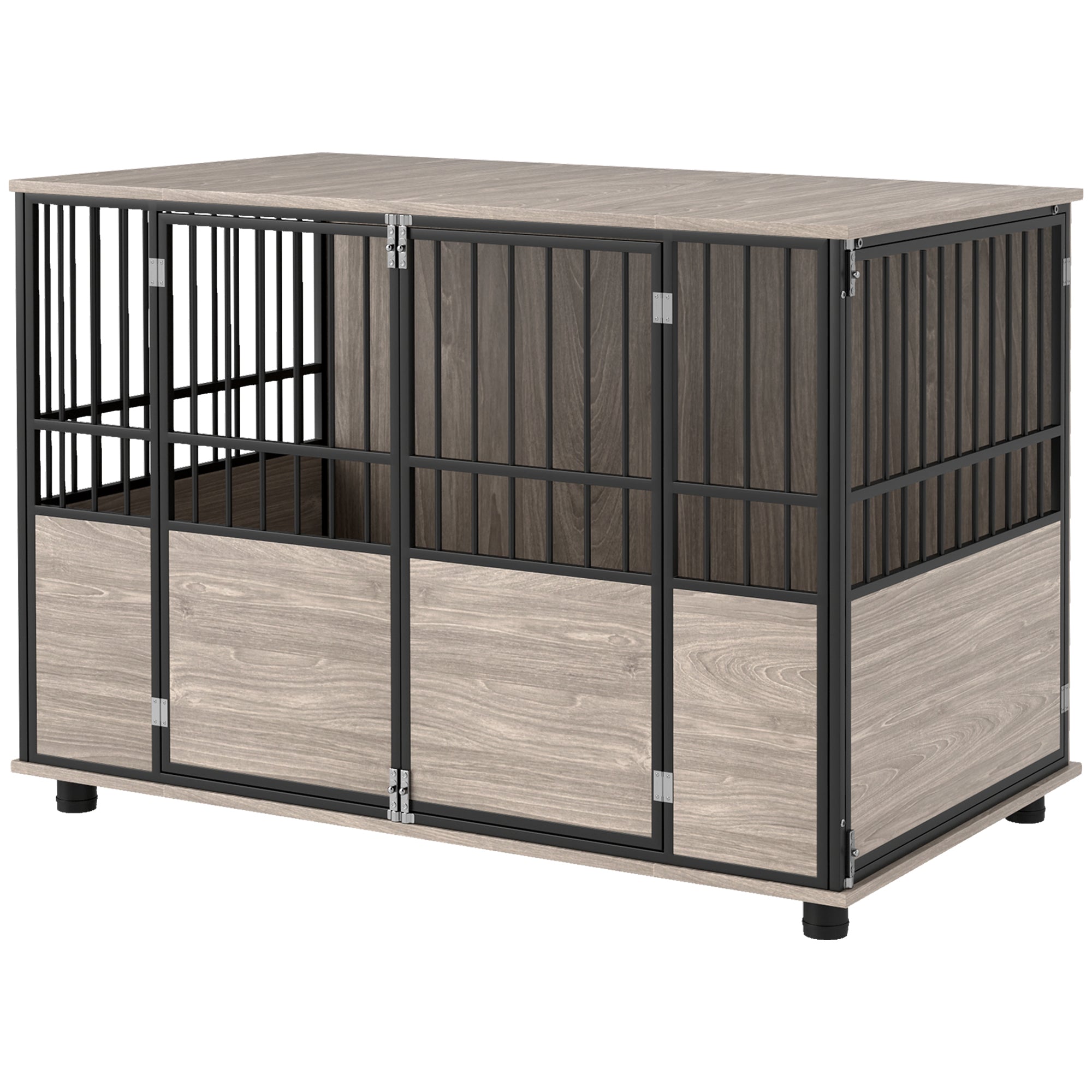 PawHut Dog Crate Furniture, Decorative Dog Kennel Indoor End Table with Double Doors, Multi-Purpose Pet Crate for Small to Large Dogs up to 88 lbs. , 46" , Walnut Wood Finish