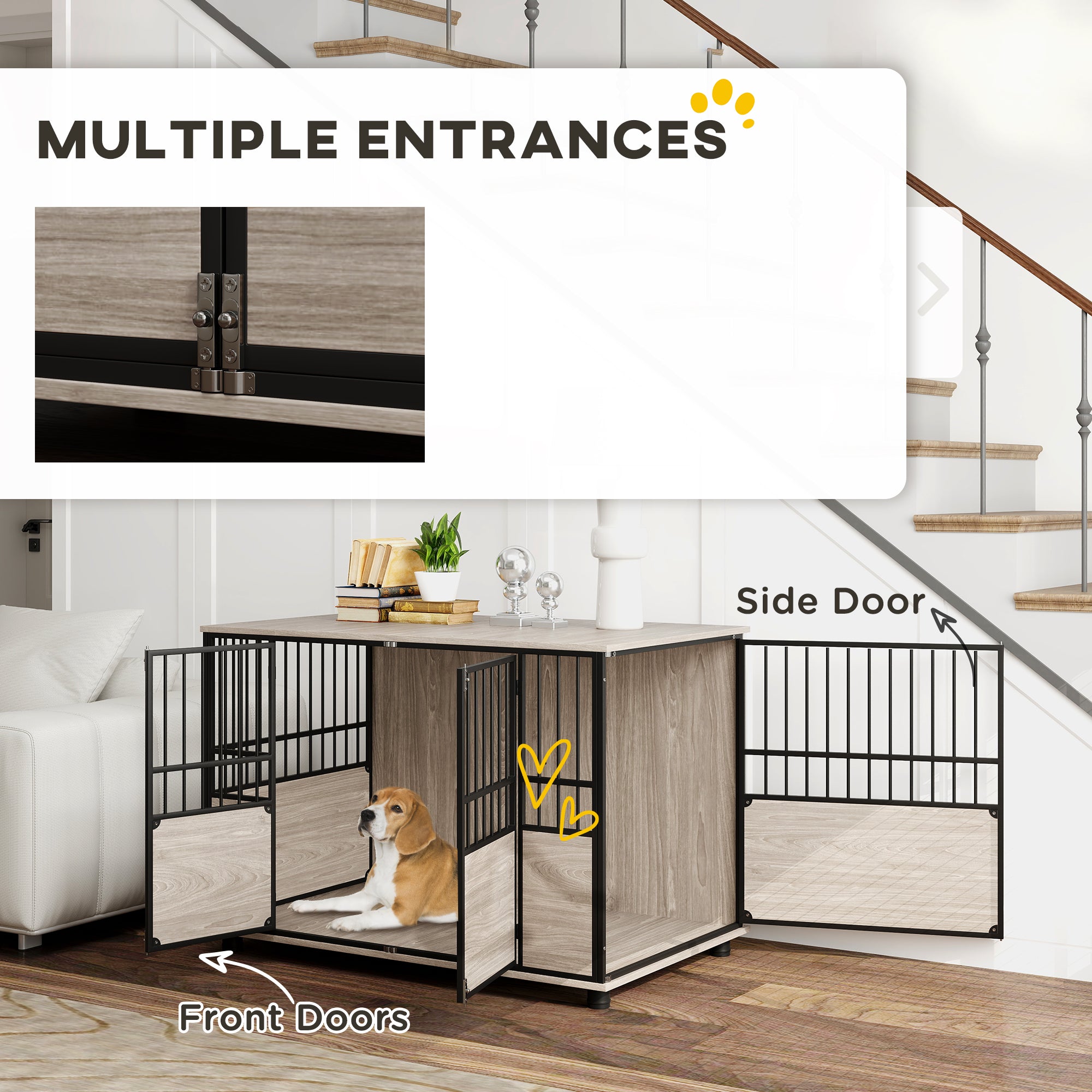 PawHut Dog Crate Furniture, Decorative Dog Kennel Indoor End Table with Double Doors, Multi-Purpose Pet Crate for Small to Large Dogs up to 88 lbs. , 46" , Walnut Wood Finish