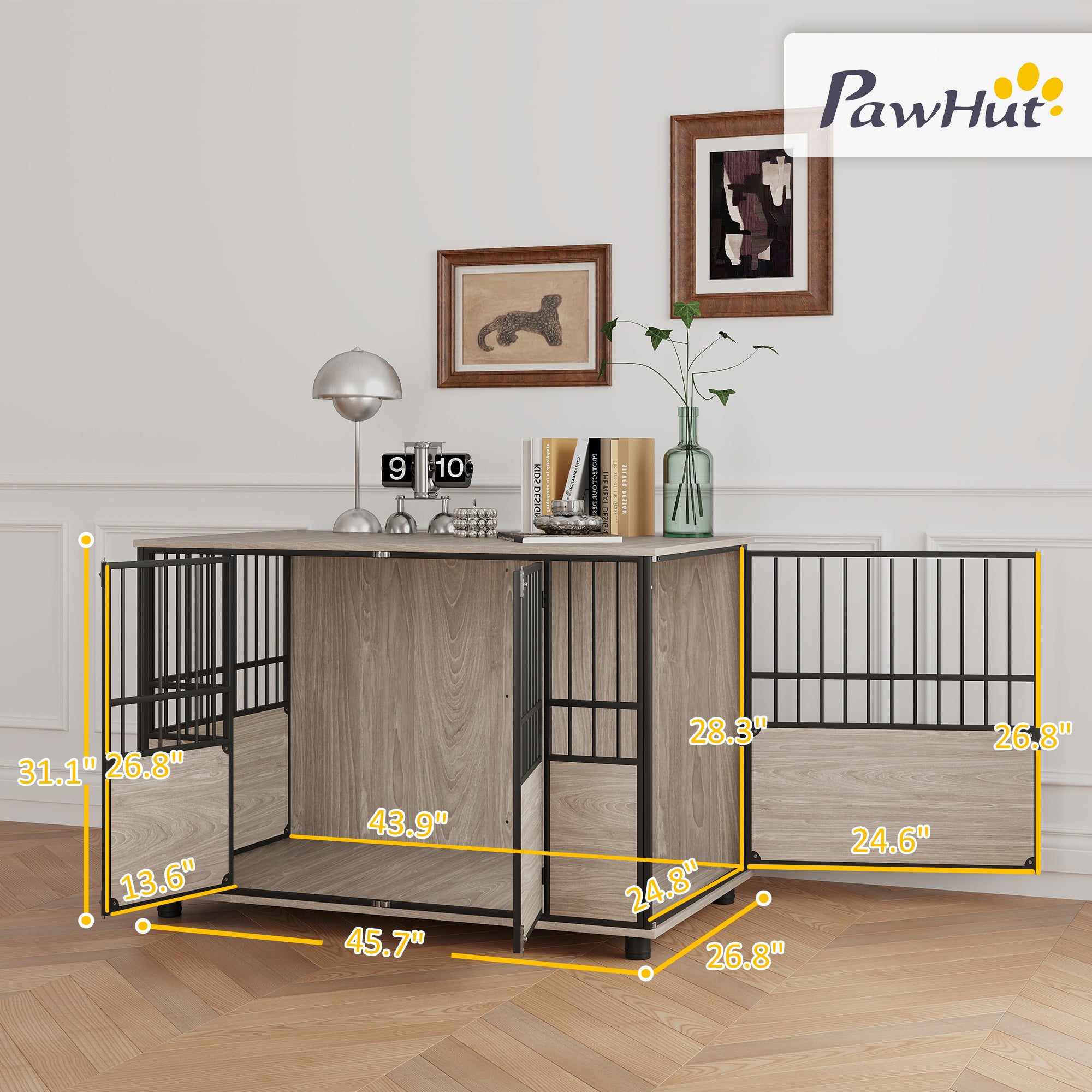 PawHut 3-Door Large Dog Kennel Furniture with Adjustable Feet