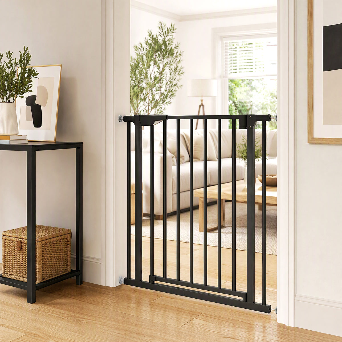30"-32" Baby Gate, 36"H Pet Gate with Auto-Close, Two-Way Open, Pressure Mounted for Stairs, Doorways and Hallways, Black