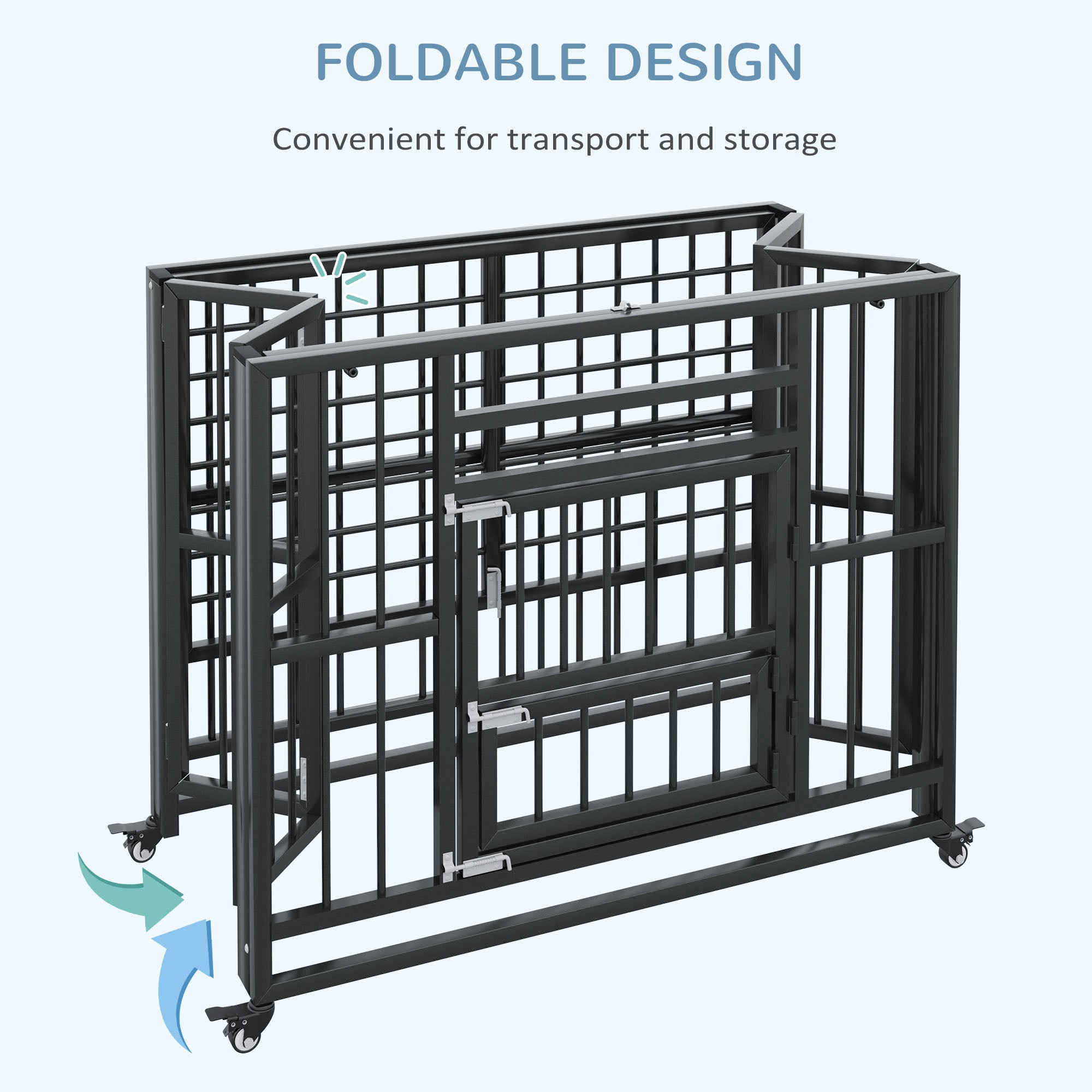 37" Heavy Duty Dog Crate, Foldable Dog Cage on Wheels with Double Locks, Removable Tray, Openable Top, Double Doors, Indoor Outdoor Use, for Small and Medium Dogs - Black