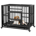 Load image into Gallery viewer, 37" Heavy Duty Dog Crate, Foldable Dog Cage on Wheels with Double Locks, Removable Tray, Openable Top, Double Doors, Indoor Outdoor Use, for Small and Medium Dogs - Black
