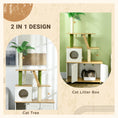 Load image into Gallery viewer, Cat Tree with Hidden Litter Box Enclosure, 2-in-1 Green Leaf Cat Tower, Litter Box Furniture with House, Ladder, Scratching Posts, Platforms, for Indoor Use - Oak
