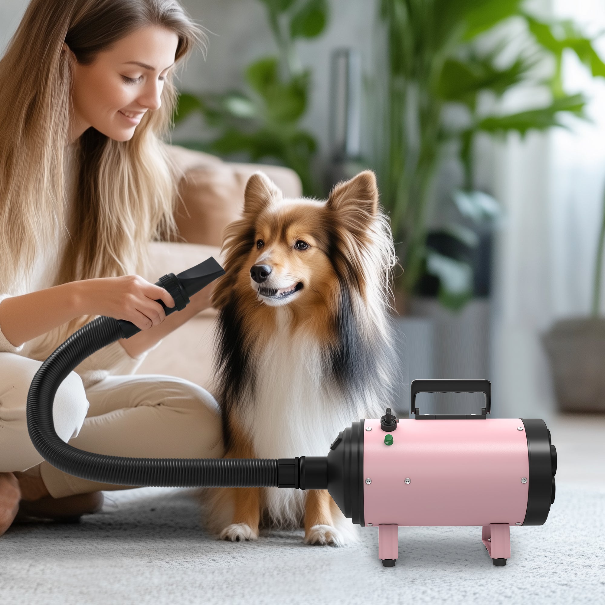 Dog Hair Dryer, 2200W Pet Grooming Hair Dryer with Adjustable Temperature & Velocity, Professional Low Noise Dog Blaster with 3 Different Nozzles, Pink