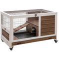 Load image into Gallery viewer, PawHut Wooden Rabbit Hutch Indoor Outdoor, Elevated Bunny Cage with No Leak Tray Enclosed Run with Wheels, Ideal for Guinea Pigs and Small Animals, Brown
