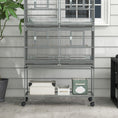 Load image into Gallery viewer, 61"H Divided Breeder Bird Cage with Rolling Stand Removable Metal Tray, Storage Shelf, Wood Perch, and Food Container, Dark Grey
