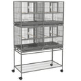 Load image into Gallery viewer, 61"H Divided Breeder Bird Cage with Rolling Stand Removable Metal Tray, Storage Shelf, Wood Perch, and Food Container, Dark Grey
