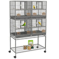 Load image into Gallery viewer, 61"H Divided Breeder Bird Cage with Rolling Stand Removable Metal Tray, Storage Shelf, Wood Perch, and Food Container, Dark Grey
