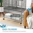 Load image into Gallery viewer, 61"H Divided Breeder Bird Cage with Rolling Stand Removable Metal Tray, Storage Shelf, Wood Perch, and Food Container, Dark Grey
