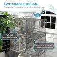 Load image into Gallery viewer, 61"H Divided Breeder Bird Cage with Rolling Stand Removable Metal Tray, Storage Shelf, Wood Perch, and Food Container, Dark Grey
