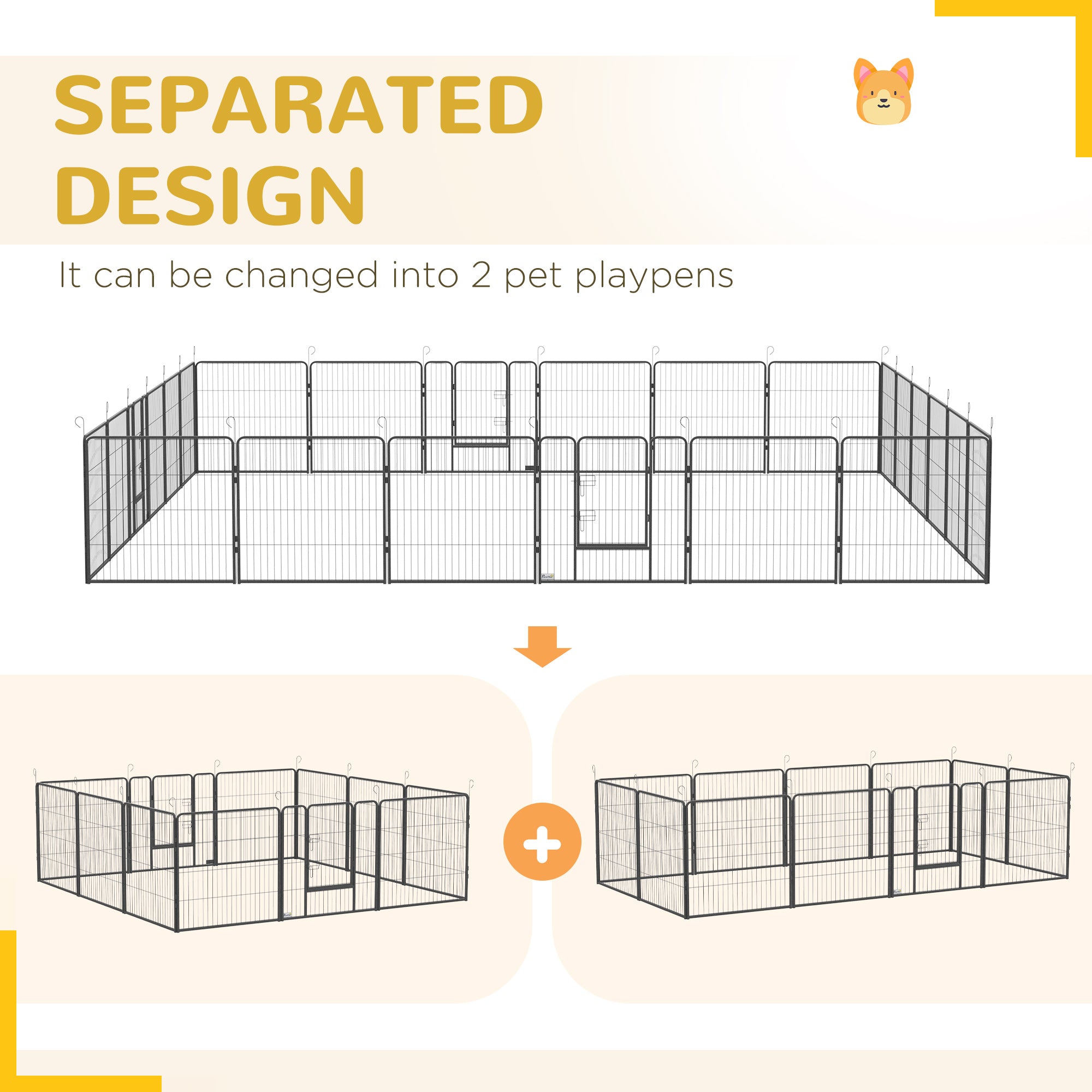 Dog Playpen, Wide 31.5"W Heavy-Duty Metal Puppy Play Pen, Pet Exercise Fences for Outside and Indoor, DIY Design with Door for Medium Dogs, 24 Panels, 31.5"H