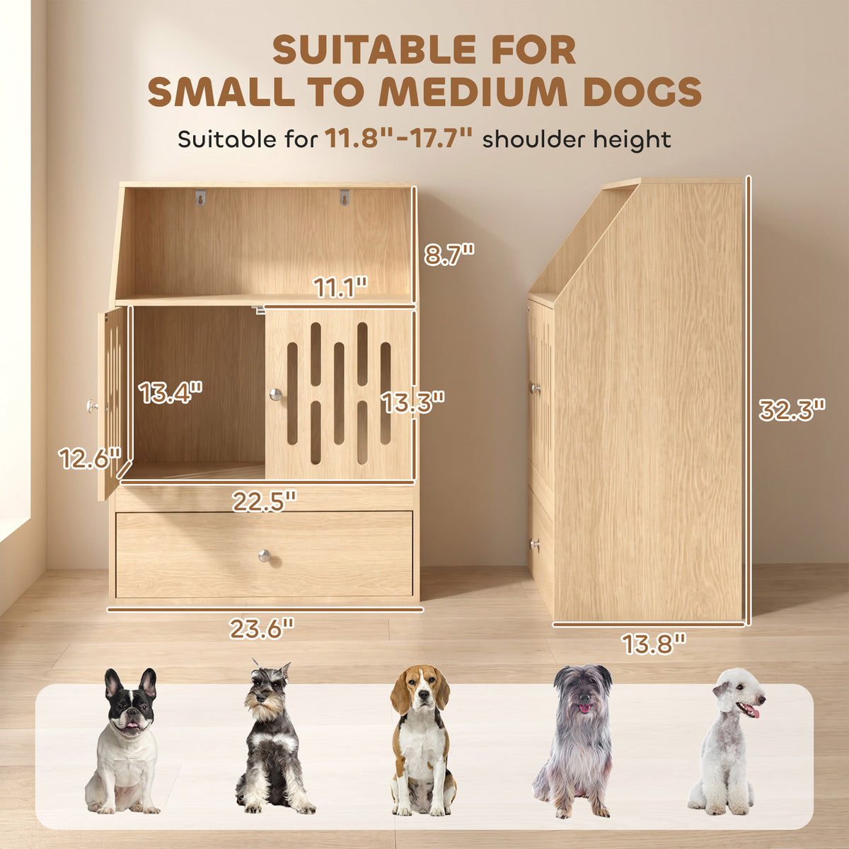 Dog Feeding Station Food Storage w/ 2 Elevated Bowls & Slow-Feed Mat, Hidden Pet Feeding Station, Pet Food Storage Cabinet Organizer, Sliding Drawer, Hidden Feeder for Cats & Dogs