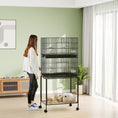 Load image into Gallery viewer, 2 Tier Bird Cage, Budgie Cage with Stand, Swing, Rope, Ladder, Wheels, Shelf, Tray, Perches, Food Containers, for Canaries, Lovebirds, Finches

