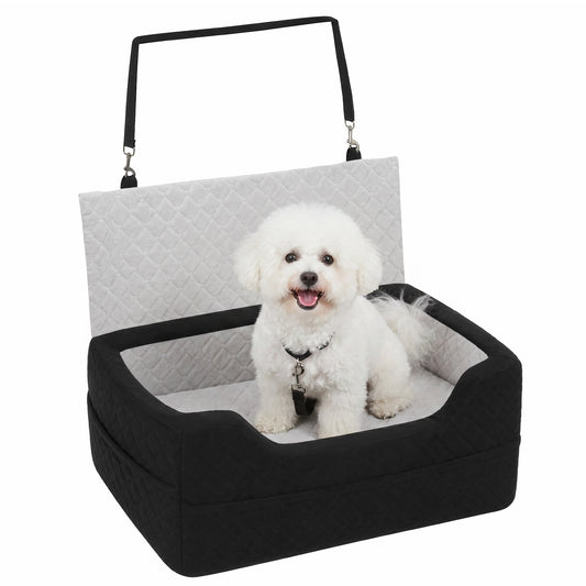 Dog Car Seat, Dog Booster Car Seat for Small Breeds Under 10kg, Portable Pet Travel Bed Detachable Washable with Adjustable Safety Leash, Storage Pockets, Grey