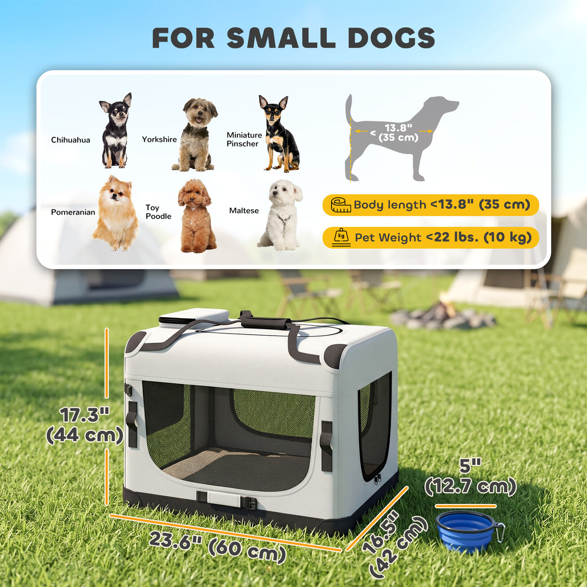 Pet Carrier Bag, Soft-Sided Dog Carrier for Small Dogs, Portable Pet Travel Bag with Security Buckle Strap, Mesh Windows, Washable Cushion and Bowl, Light Grey