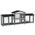 Load image into Gallery viewer, Large Rabbit Hutch Outdoor, 2-Tier Guinea Pig Hutch, Wooden Bunny Run, Small Animal House with Double Side Run Boxes, No-leak Plastic Tray, Ramp, 230 x 53 x 93.5cm, Light Grey
