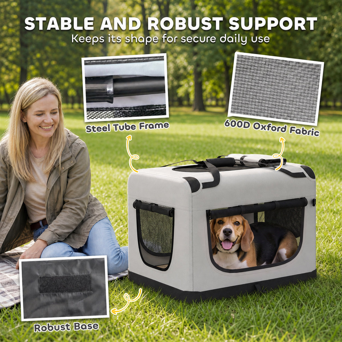 Pet Carrier Bag, Soft-Sided Dog Carrier for Small to Large Dogs, Portable Pet Travel Bag with Security Buckle Strap, Mesh Windows, Washable Cushion and Bowl, Light Grey