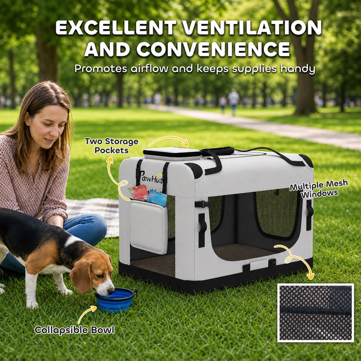 Pet Carrier Bag, Soft-Sided Dog Carrier for Small to Large Dogs, Portable Pet Travel Bag with Security Buckle Strap, Mesh Windows, Washable Cushion and Bowl, Light Grey
