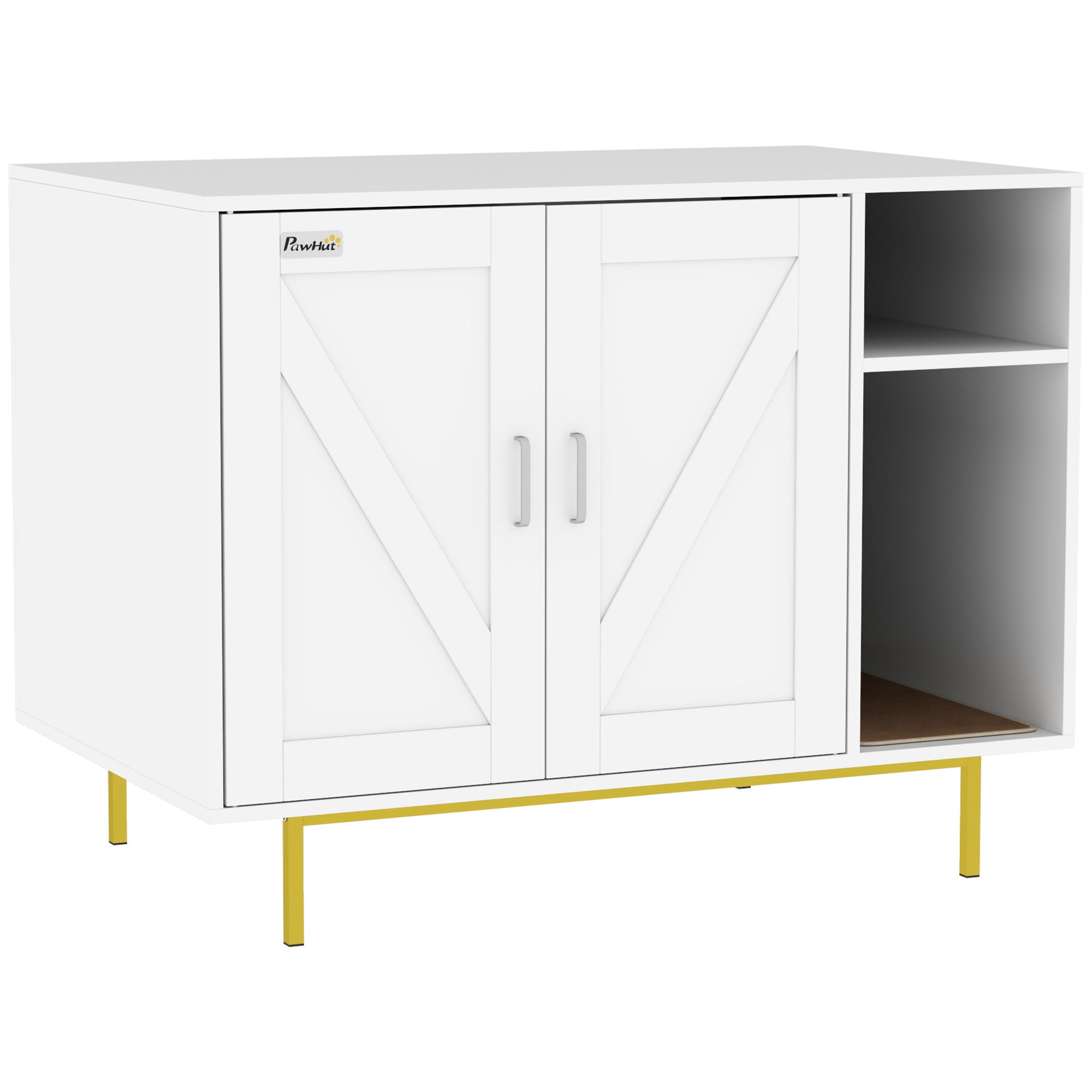PawHut Cat Litter Box Enclosure, Kitty Litter Box Furniture with Scratching Pad, Storage, Hidden Litter Box End Side Table for Living Room, Bedroom, 31.5" x 20" x 24", White