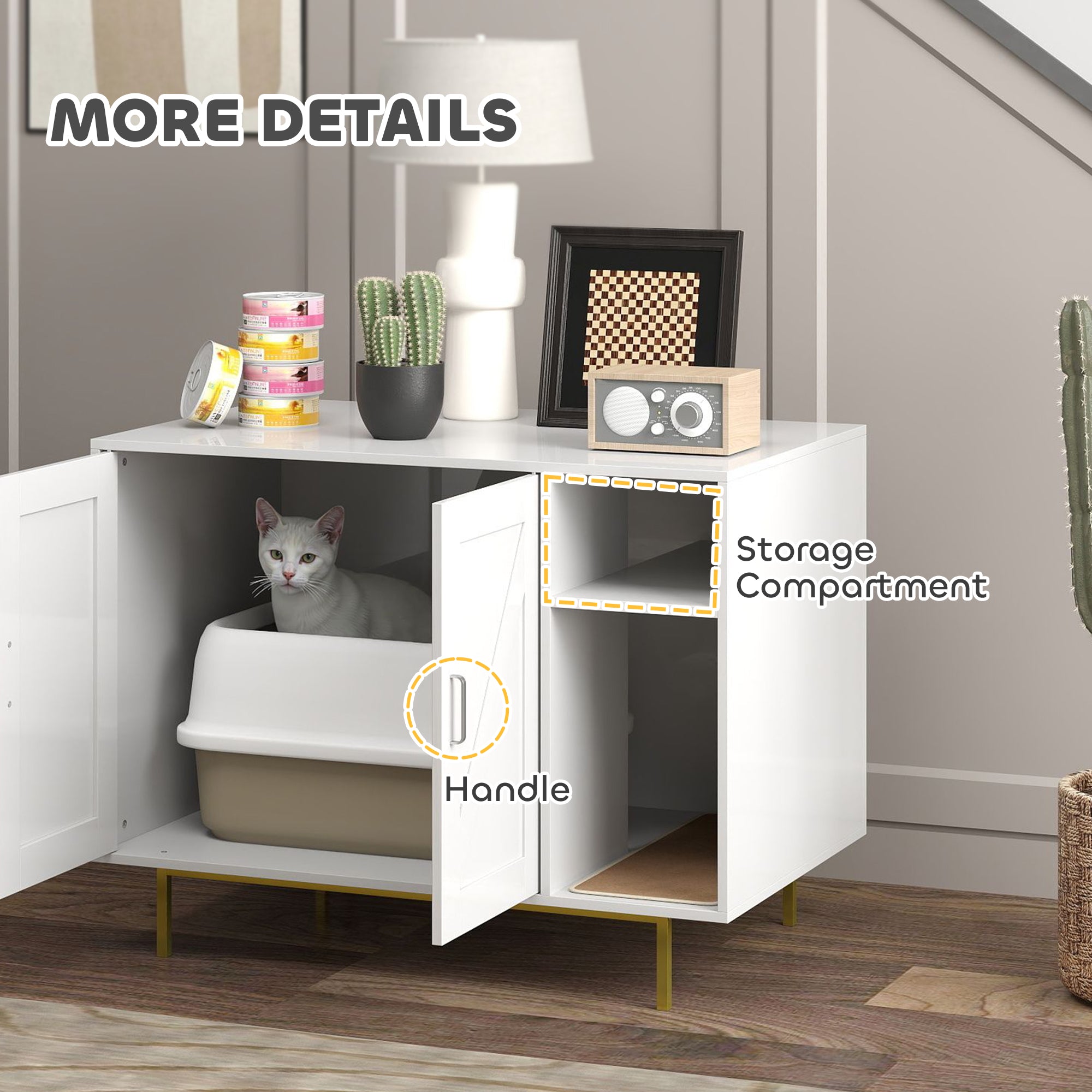 PawHut Cat Litter Box Enclosure, Kitty Litter Box Furniture with Scratching Pad, Storage, Hidden Litter Box End Side Table for Living Room, Bedroom, 31.5" x 20" x 24", White
