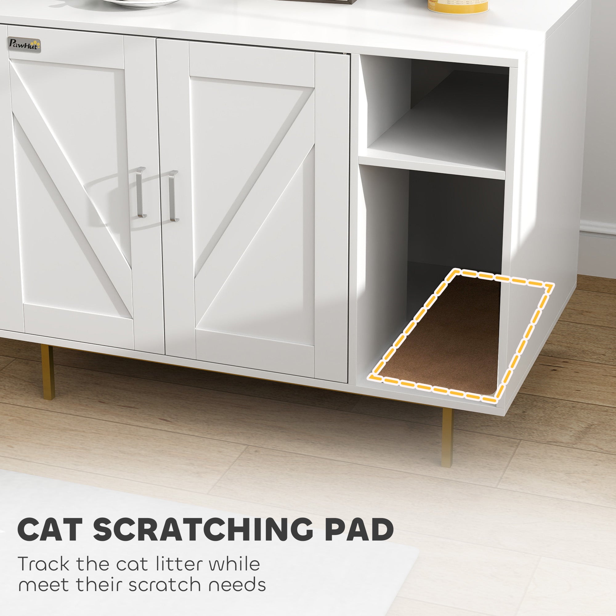 PawHut Cat Litter Box Enclosure, Kitty Litter Box Furniture with Scratching Pad, Storage, Hidden Litter Box End Side Table for Living Room, Bedroom, 31.5" x 20" x 24", White