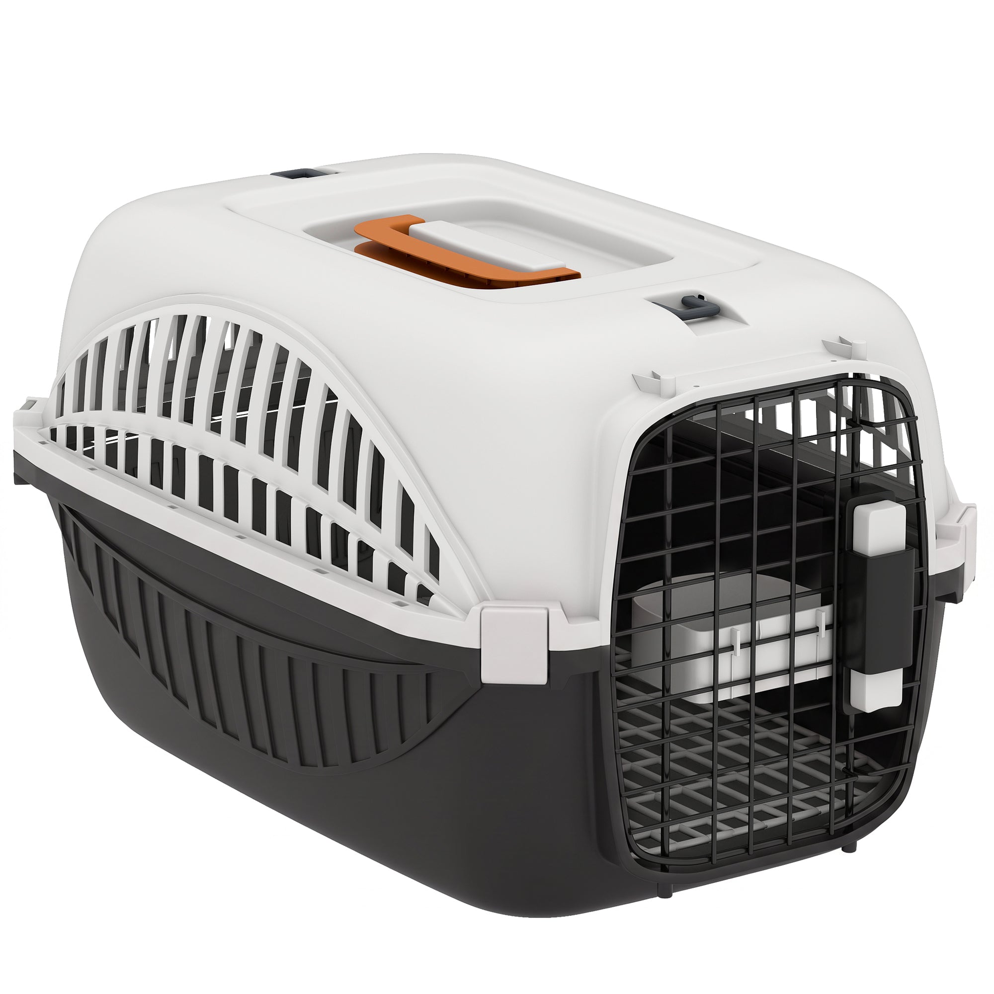 Plastic Dog and Cat Kennel Hard Sided, Airline Approved Pet Carrier for Mini Dogs and Cats, Portable Crate w/ Steel Wire Door, Water Bowl, for Car, Airplane, Outdoor, Black