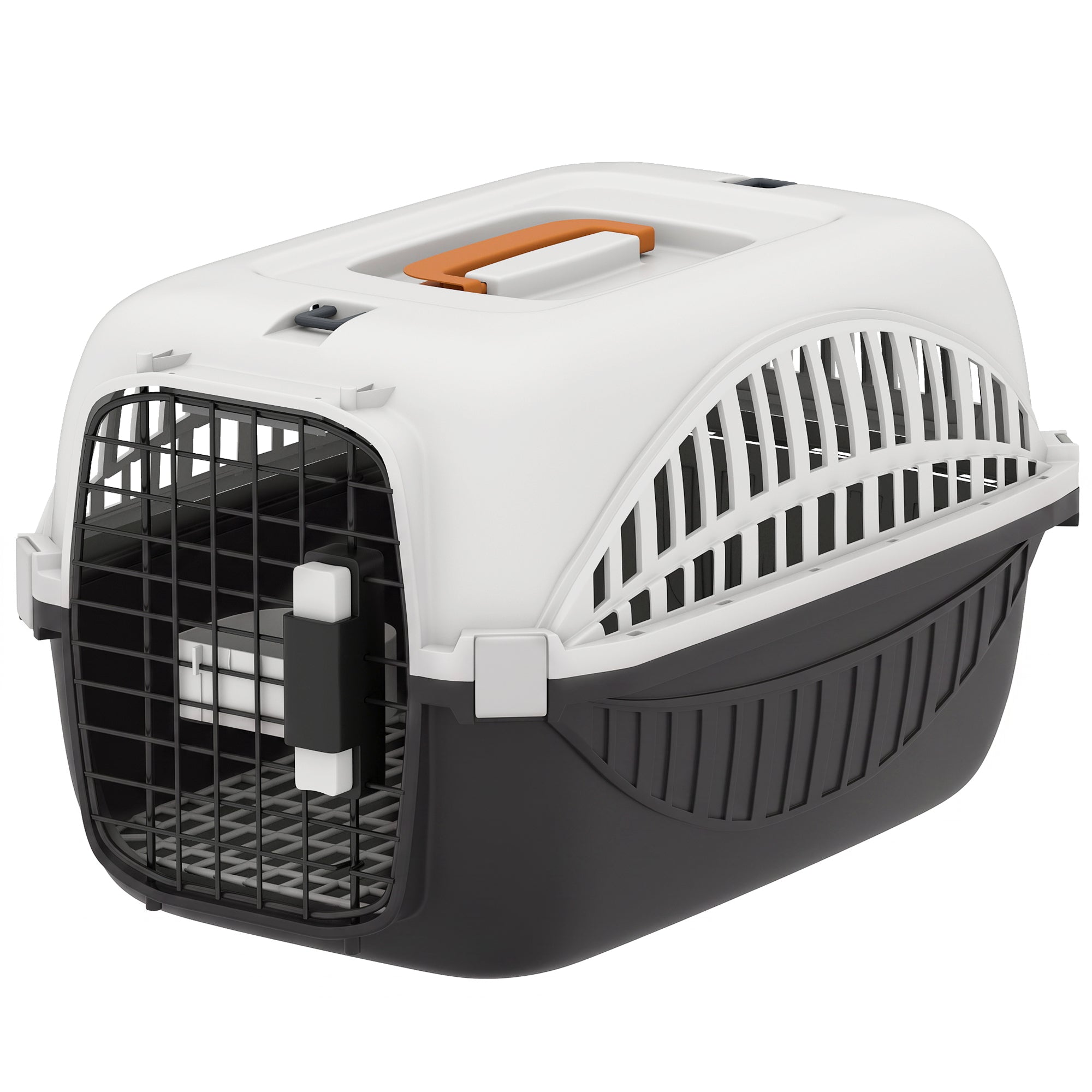 Plastic Dog and Cat Kennel Hard Sided, Airline Approved Pet Carrier for Mini Dogs and Cats, Portable Crate w/ Steel Wire Door, Water Bowl, for Car, Airplane, Outdoor, Black