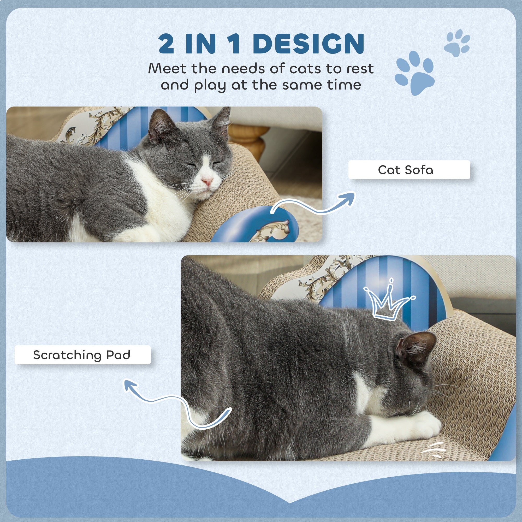Cat Scratcher, 2-in-1 Cat Scratching Board with Catnip, Cardboard Lounge for Indoor Cats