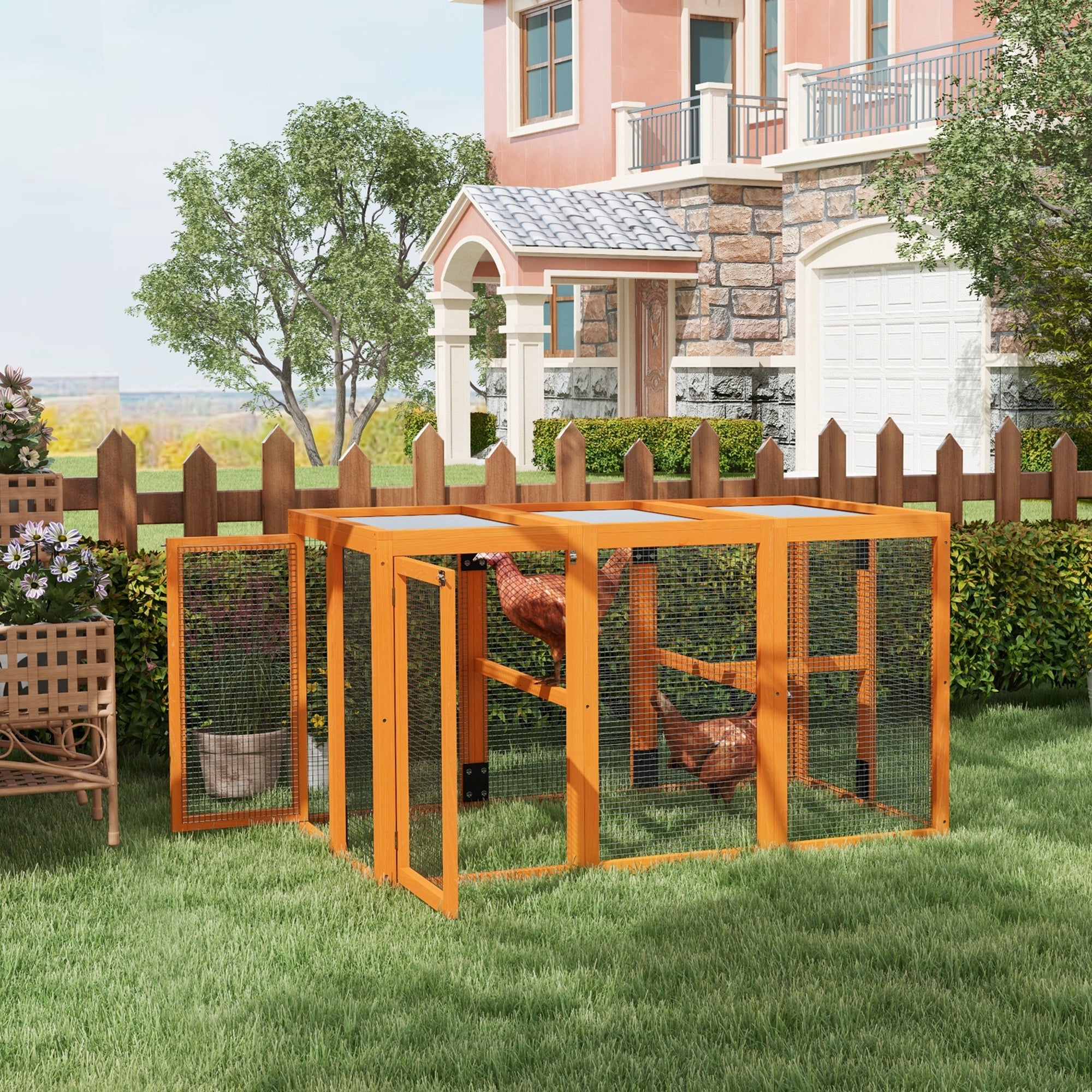 Wooden Chicken Run Hen Coop House Combinable Design Outdoor Use with Perches, for 1-3 Chickens, Ducks, 140 x 84 x 80cm