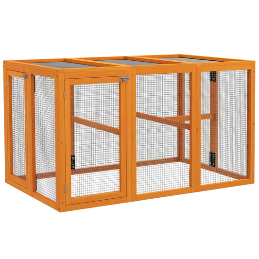 Wooden Chicken Run Hen Coop House Combinable Design Outdoor Use with Perches, for 1-3 Chickens, Ducks, 140 x 84 x 80cm