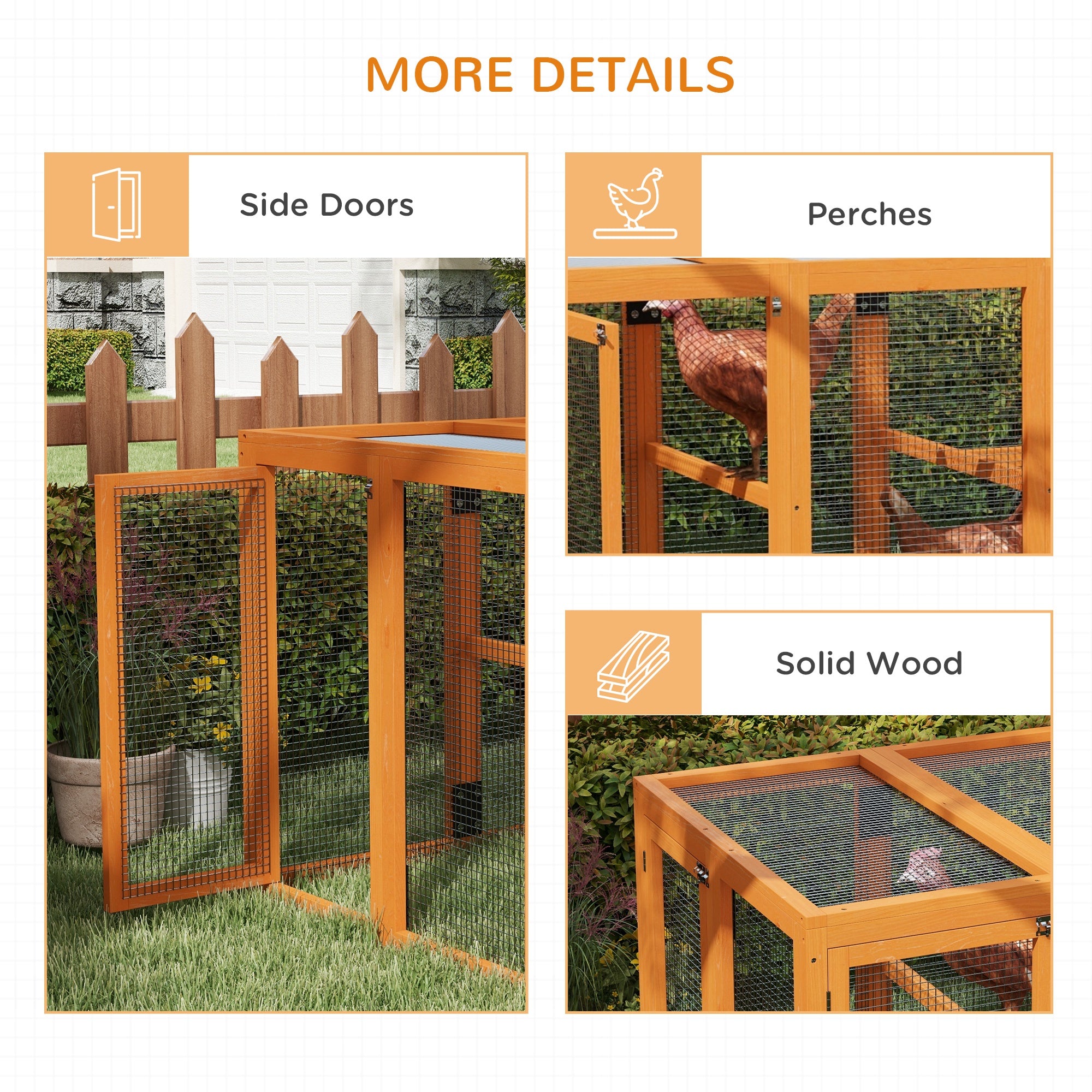 Wooden Chicken Run Hen Coop House Combinable Design Outdoor Use with Perches, for 1-3 Chickens, Ducks, 140 x 84 x 80cm