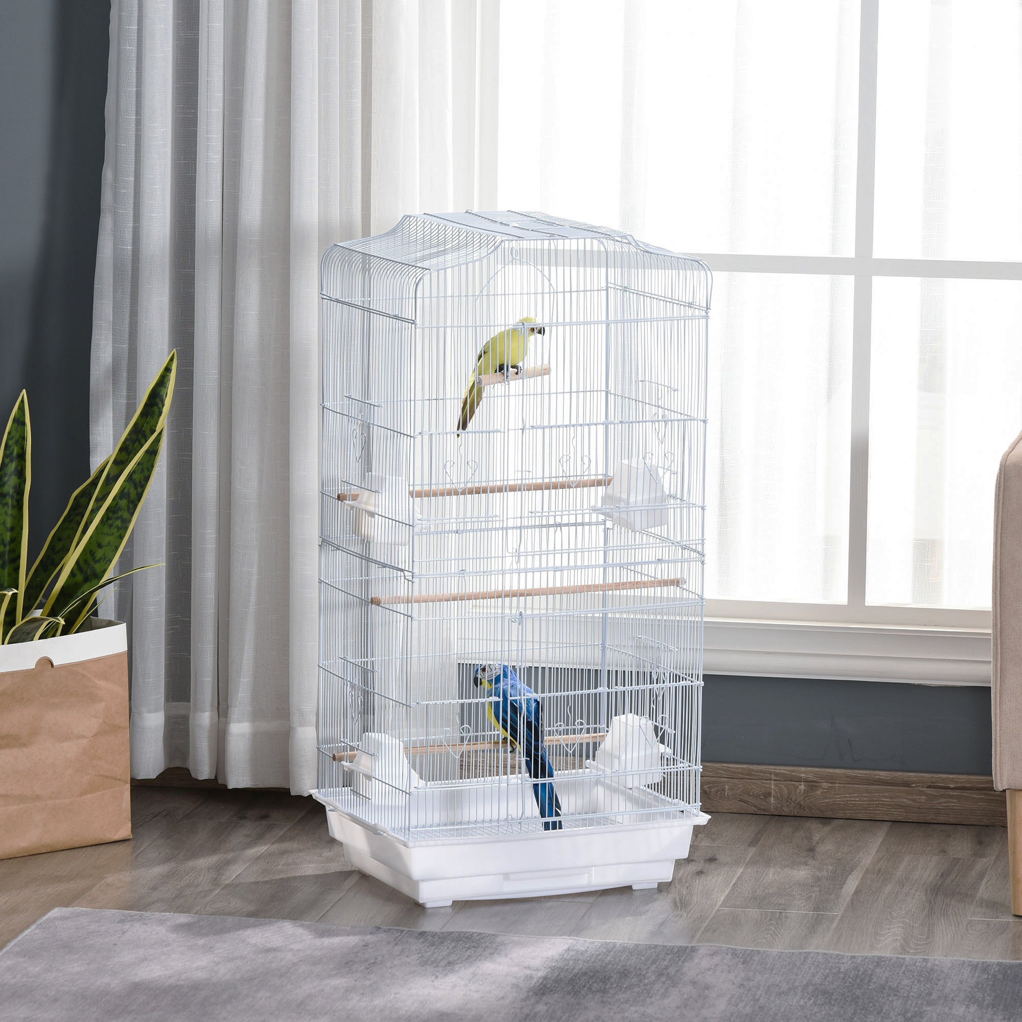36" Bird Cage for Finches, Canaries Budgies, Parrot Cage with Accessories, Handle, White