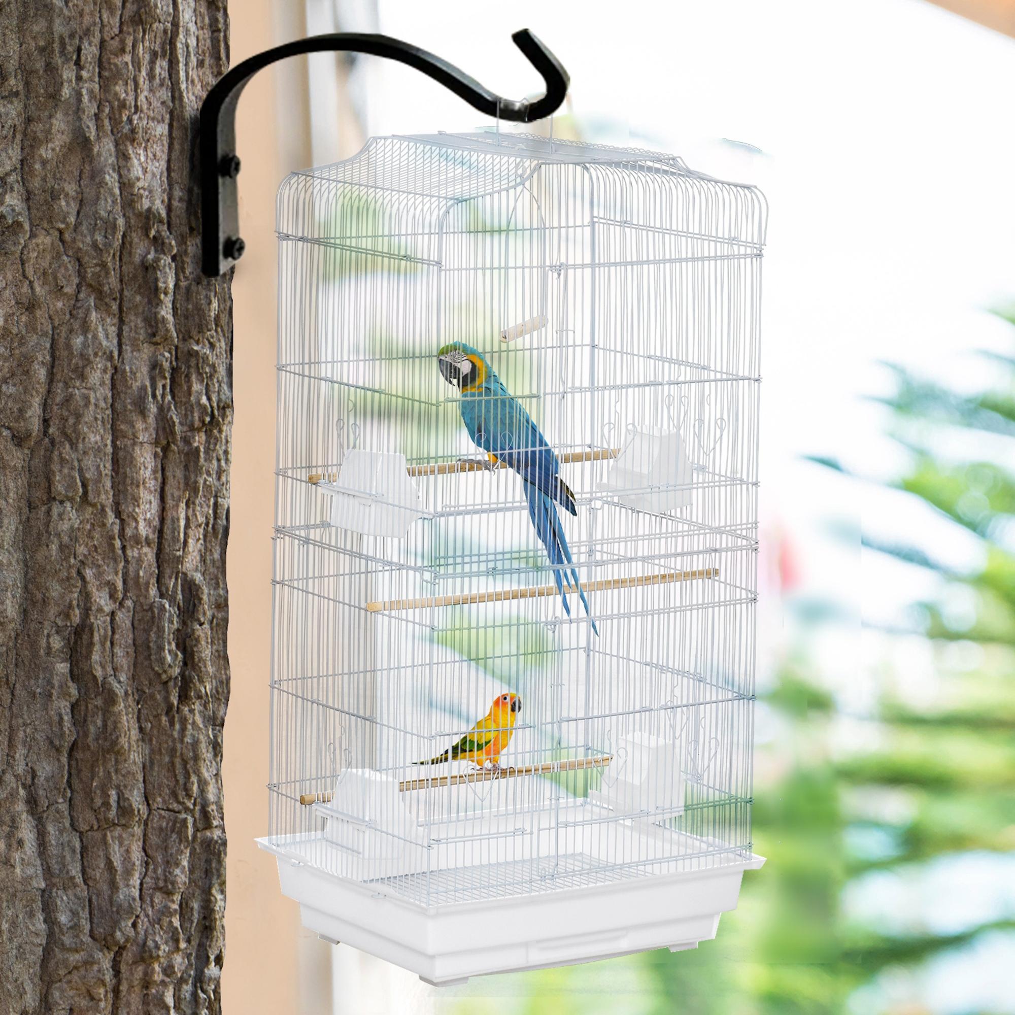 36" Bird Cage for Finches, Canaries Budgies, Parrot Cage with Accessories, Handle, White