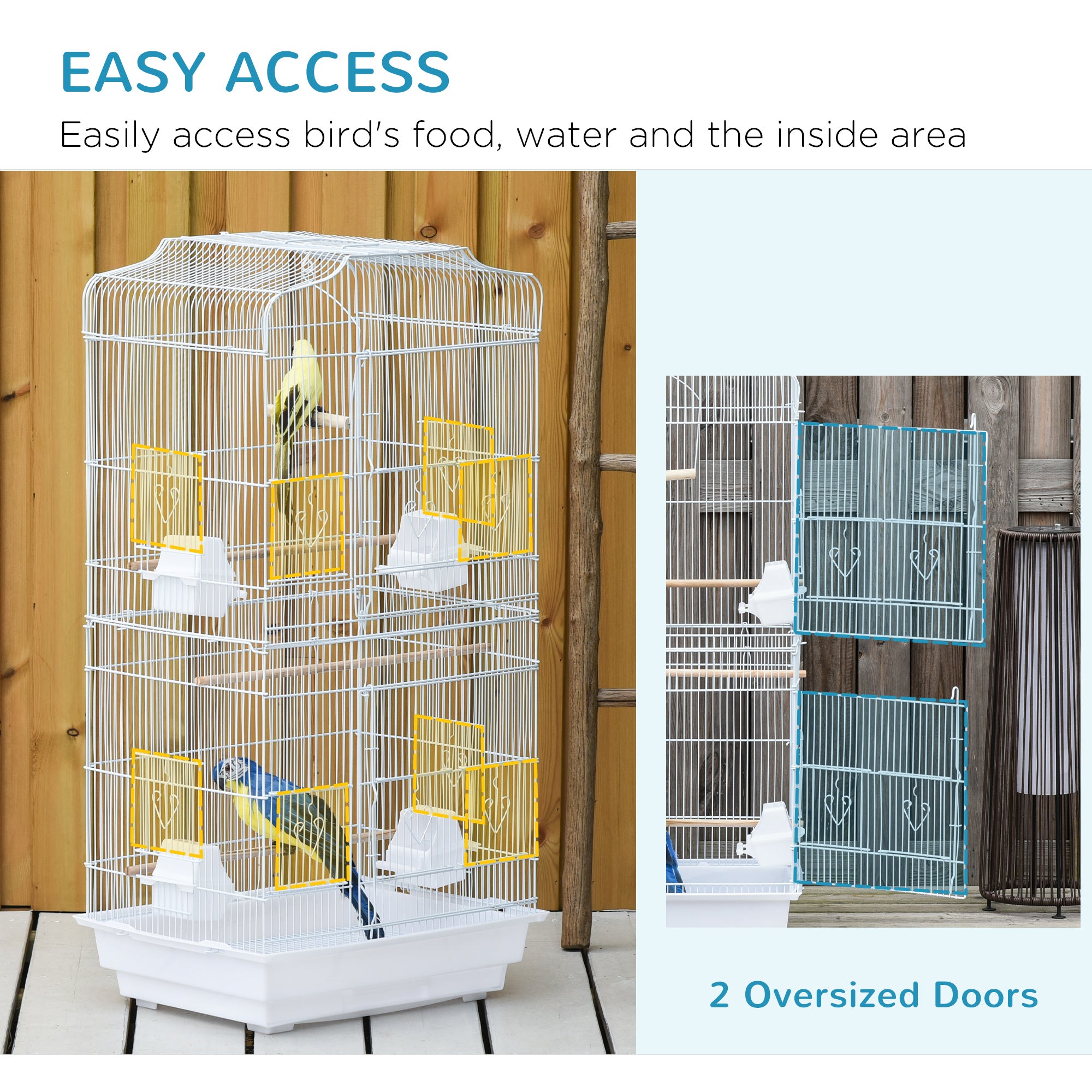 36" Bird Cage for Finches, Canaries Budgies, Parrot Cage with Accessories, Handle, White