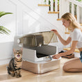 Load image into Gallery viewer, XXL Stainless Steel Cat Litter Tray, Enclosed Cat Litter Box with 90° Flip Cover, Double Doors, Scoop, Easy Clean, Odor Control, Anti-Leaking, Non-Sticky, Grey
