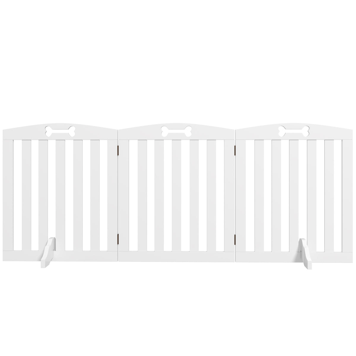 Wooden Dog Gate, Freestanding Pet Gate with Support Feet for Doorways, Hallways, Stairs, 3-Panel Pet Fence for Small Medium Dogs, 155L x 61H cm, White