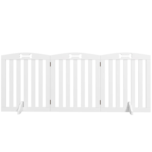 Wooden Dog Gate, Freestanding Pet Gate with Support Feet for Doorways, Hallways, Stairs, 3-Panel Pet Fence for Small Medium Dogs, 155L x 61H cm, White