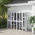 Load image into Gallery viewer, PawHut Catio Outdoor Cat Enclosure, Wooden Cat Patio Cat Window Box with Platforms, Waterproof Asphalt Roof, Ramps, 77" L, Light Gray
