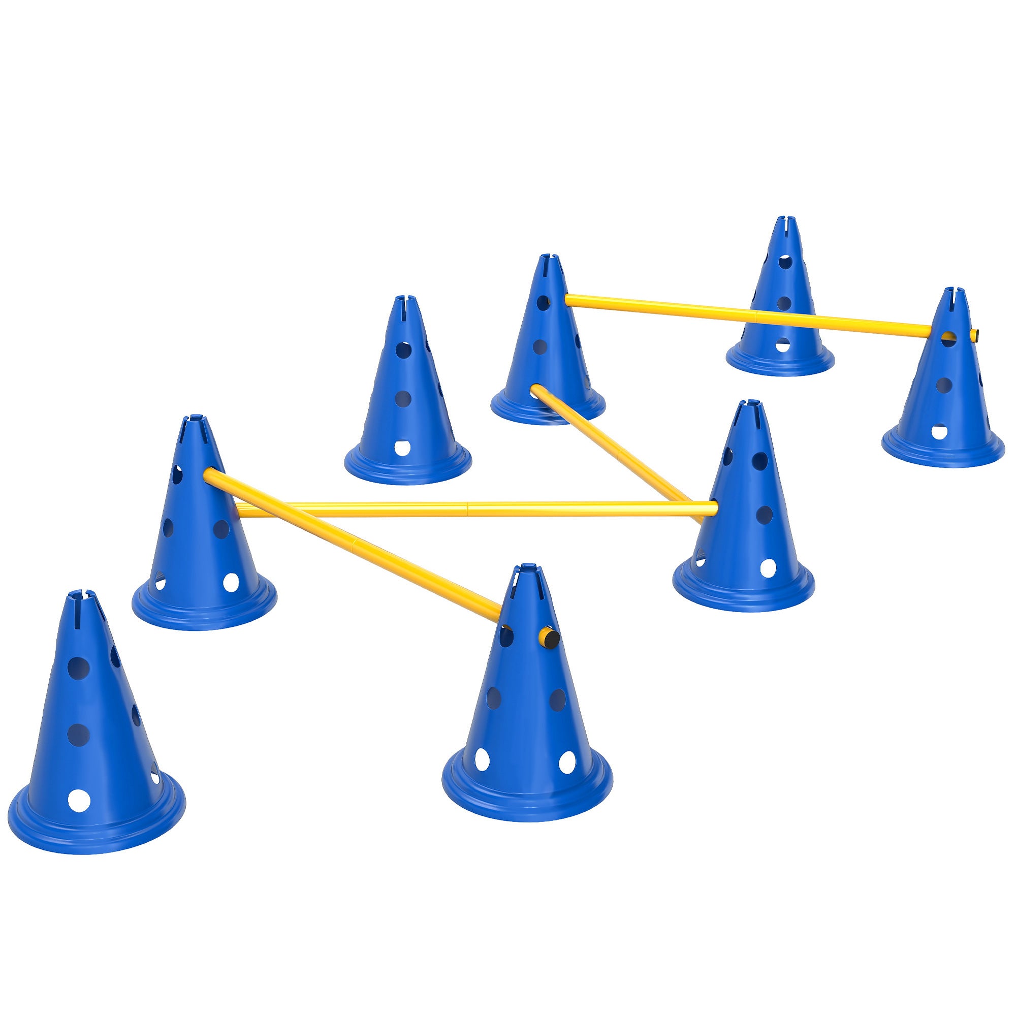 Dog Agility Equipment Set, Portable Pet Jump Training Kit for Eight Cones, Eight Poles with Carry Bag, Four-Piece Adjustable Height Jumping Obstacles, Blue