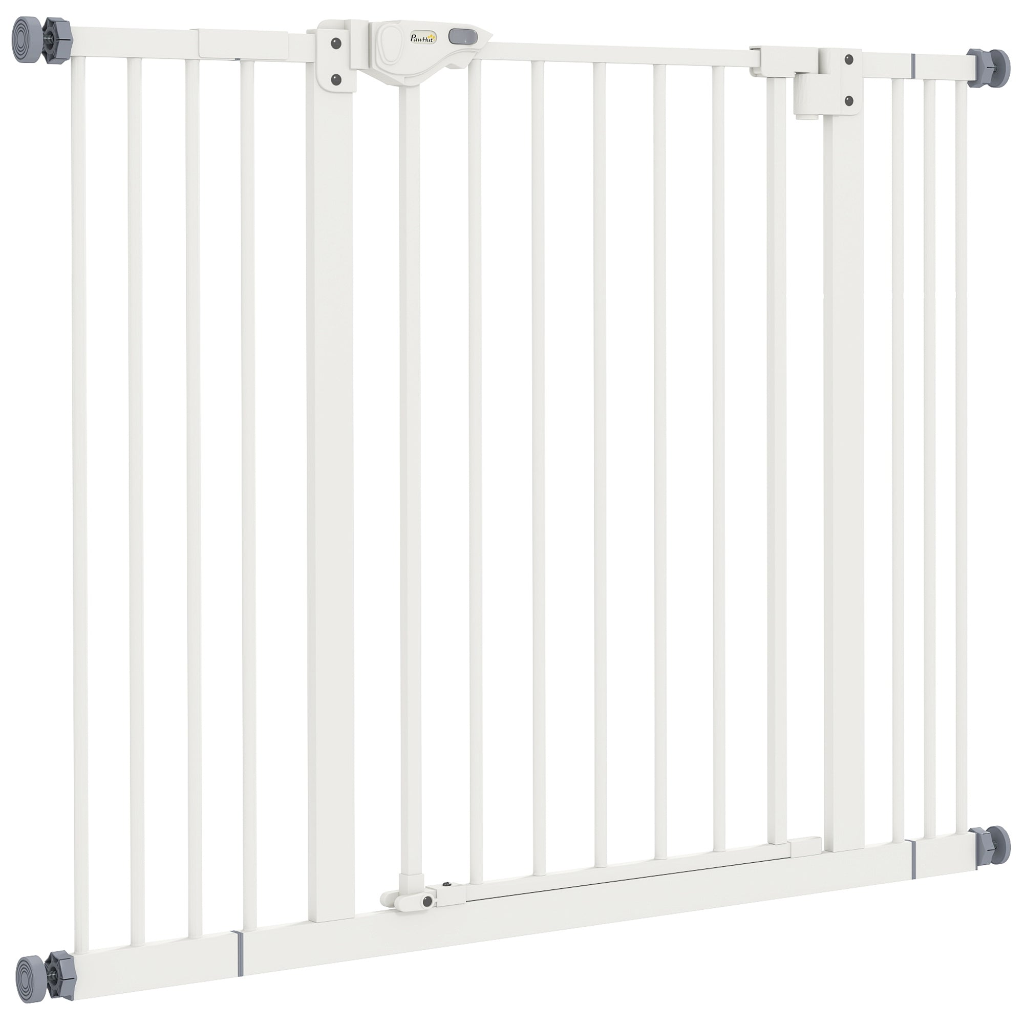29"-39" Wide Pet Gate with Door Dog Gate and Barrier Indoor for Stairs, 30 Inch Tall Pressure-Mounted Safety Gate, White