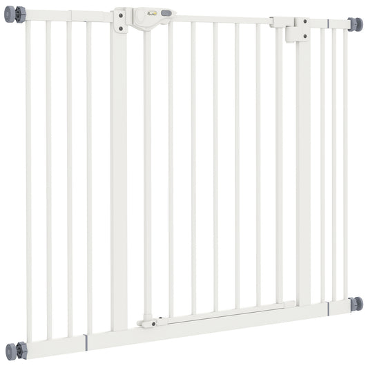 29"-39" Wide Pet Gate with Door Dog Gate and Barrier Indoor for Stairs, 30 Inch Tall Pressure-Mounted Safety Gate, White