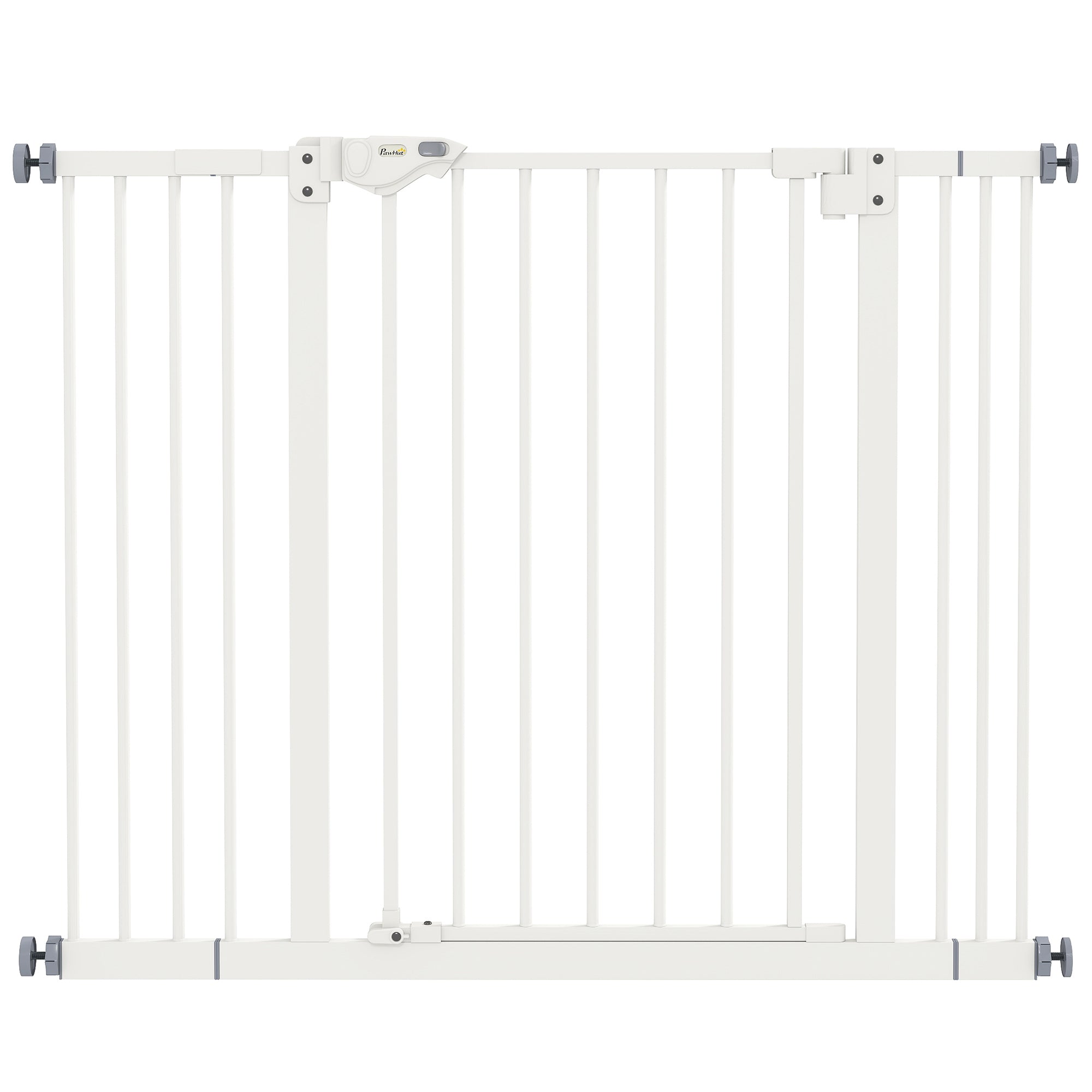 29"-39" Wide Pet Gate with Door Dog Gate and Barrier Indoor for Stairs, 30 Inch Tall Pressure-Mounted Safety Gate, White