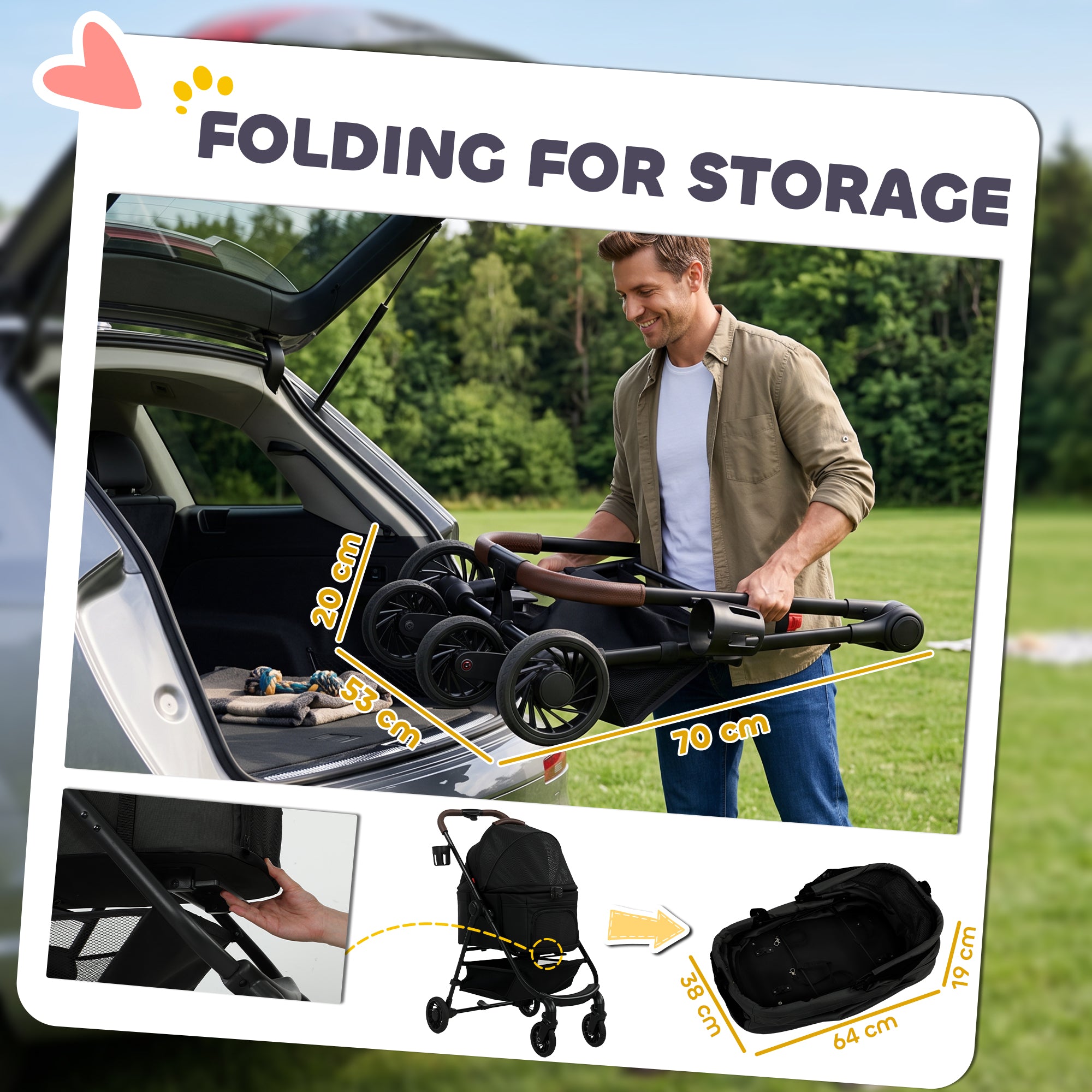 Dog Stroller, 3 in 1 Foldable Pet Stroller for Small Puppy Cat with Detachable Travel Carrier, 4 Wheels Dog Pram with Storage Basket, Seat Leashes, Mesh Window, Black