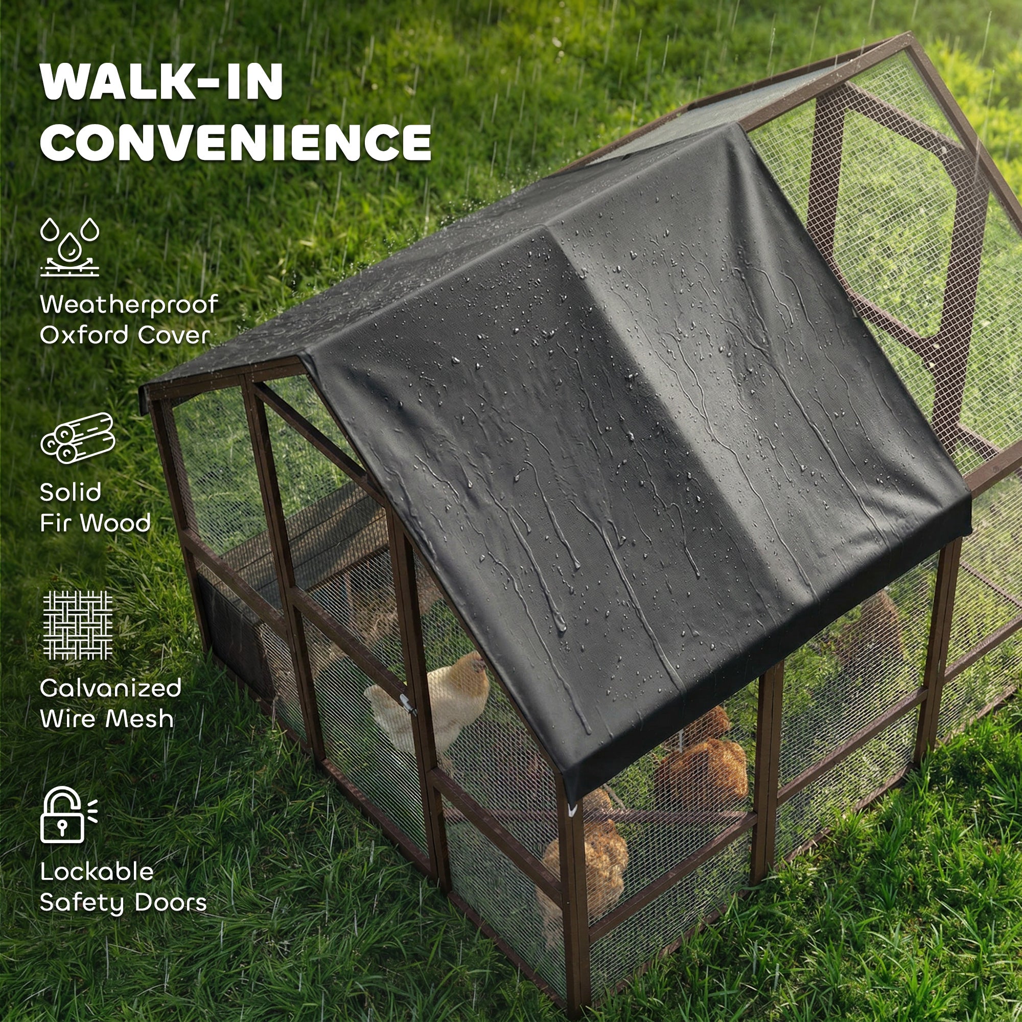 Large Wooden Chicken Coop for 8-10 Hens, Walk-in Chicken Run with Waterproof Cover, Nesting Boxes and Perches, Outdoor Poultry Cage Rabbit Hutch for Backyard, 83" x 73" x 73", Dark Brown