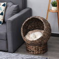 Load image into Gallery viewer, PawHut Handwoven Elevated Cat Bed with Soft Cushion & Cat Egg Chair Shape, Cat Basket Bed Kitty House with Stand, Raised Wicker Cat Bed for Indoor Cats, 23.5" H, Gray
