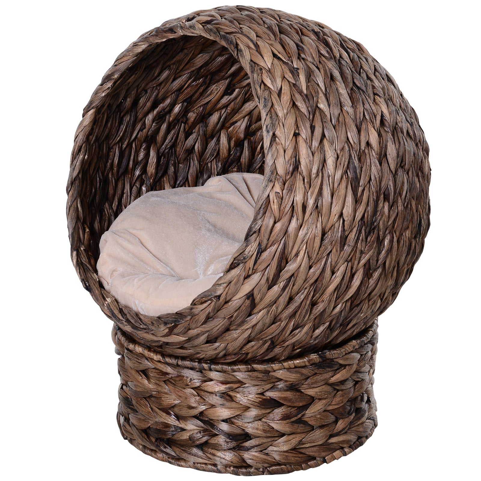 PawHut Handwoven Elevated Cat Bed with Soft Cushion & Cat Egg Chair Shape, Cat Basket Bed Kitty House with Stand, Raised Wicker Cat Bed for Indoor Cats, 23.5" H, Gray